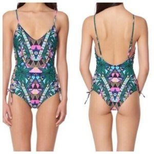 Mara Hoffman Swim Women XS Maristar One Piece Swimsuit Lace Up Sides Colorful
